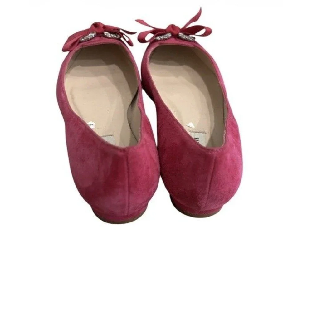 LK Bennett Ballet Pink Suede Crystal Flats EU 38.5 Elegant Ballet Shoes
